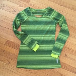 Asics- neon green striped activewear top, size S